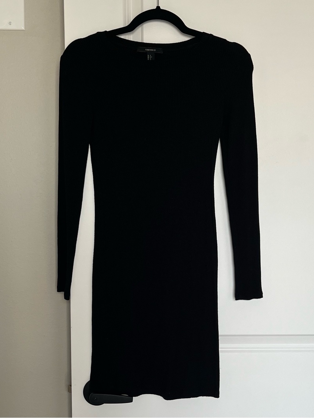 Black Ribbed Long Sleeve Mini Dress